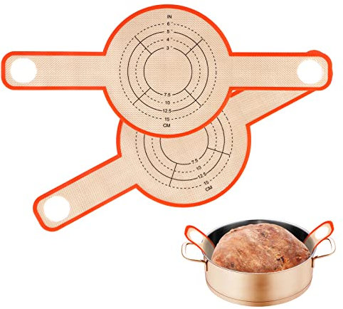 2stk Silikon-Backmatte, Brotbackmatte mit Langen Griffen Wiederverwendbare Brotschleudermatte Dutch Oven Liner Runde Brotbackbleche mit Antihaftbeschichtung (Orange)