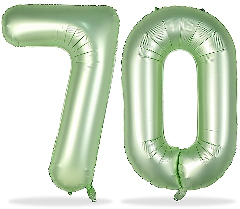 Zahlen Luftballon 70 Salbeigrün, 101 cm XXL Grün Folienballon Zahl 70 für Frauen, Boho Helium Luftballons 70. Geburtstag Deko, Olivgrün Nummer 7 & 0 Geburtstagsdeko Ballon für 70 Jahre Mann Frau