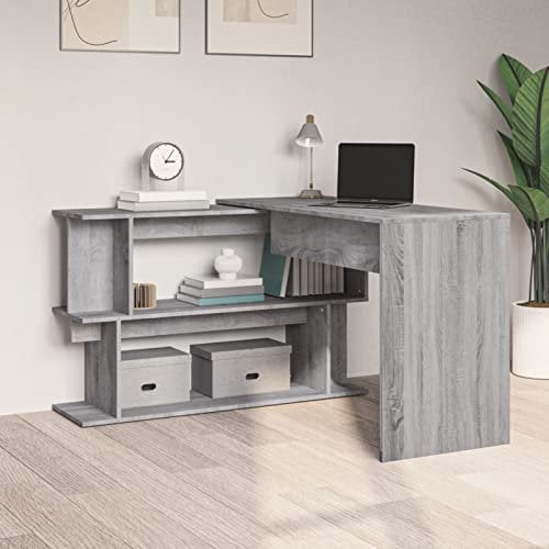 Tidyard Eckschreibtisch Computertisch Schreibtisch Bürotisch PC Tisch Winkelschreibtisch Arbeitstisch Holzwerkstoff Grau Sonoma 200x50x76 cm