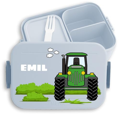 Kinder Bento Box Midi Lunchbox für Mepal Bentobox - Traktor grün rot blau Trecker Bulldog - 900 ml - Hellblau - personalisierte geschenke butterbrotdose kindergarten traktorfans schlepper brotdose