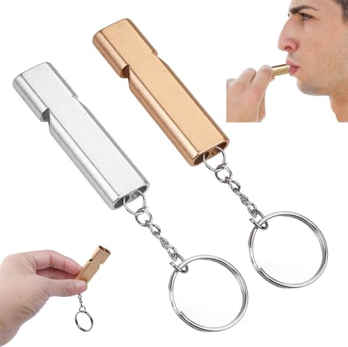 Ryaupy 2 Pièces Sifflet, Sifflet De Survie, Sifflet d'urgence, Sifflet de Secours en Aluminium Double Tubes, pour L'école Gym, Camping en Plein Air, Randonnée, Chasse, l'escalade