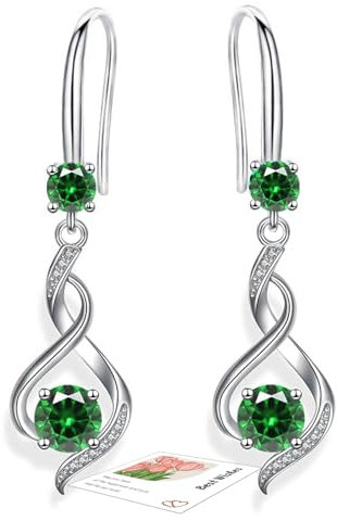 Green Drop Earrings for Women Dangling, Sterling Silver Dangle Earrings, Hypoallergenic Green Dangly Earrings for Women Gifts for Mum Cubic Zirconia Jewellery Gift for Birthday Christmas