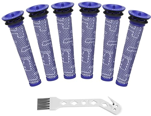 Confezione da 6 pre-filtri compatibili con aspirapolvere Dyson V6, V7, V8, DC58, DC59, DC61, DC62 Absolute Animal, sostituisce il pezzo n. 965661-01, 6 filtri con 1 spazzola