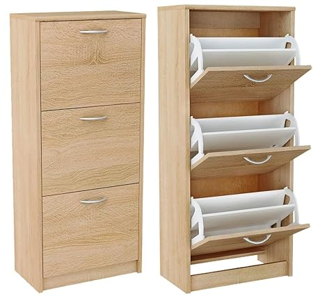 Meble Bestseller Schuhschrank, Kommode K024 mit 3 Türen (Breite 50 cm, Höhe 116 cm, Tiefe 28 cm) in Sonoma Eiche