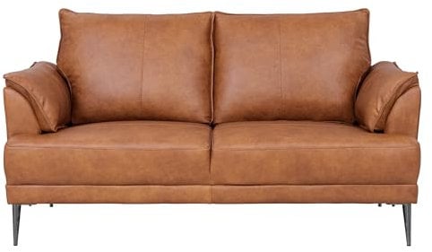 Furnhouse Soul 2-Sitzer Ledersofa Cognac Braun – Hochwertiges Echtleder Sofa – Skandinavisches Design, Taschenfederkern, Metallfüße, Moderner Komfort für Wohnzimmer, Zeitlos & Elegant