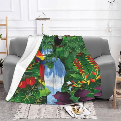 Fleece-Überwurfdecke mit Ara und Tukan auf amerikanischen Regenwäldern – Mikrofaser-Fleece-Decken für Sofa, Bett, Couch und Reisen, 203,4 x 152,4 cm