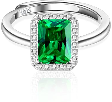 ALEXCRAFT Ringe Silber 925 Damen mit Eckige Grün Zirkonia Schmuck für Frauen Freundin Mama Mädchen