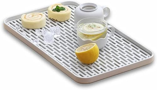 Bonilve Tassen-Trockengestell & Abtropfbrett für Kleine Küchenspüle, Groß Genug für Theke oder Couchtisch, Große Weiße Abtropfmatte
