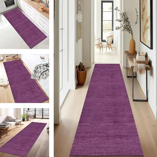 SUCERU Läufer Teppich Lang Flur Küche rutschfest Waschbar Korridor Teppichmatten Violett 80X400CM Küchenteppich Küchenläufer Modern Teppichläufer Flur Schlafzimmer Wohnzimmer Meterware Eingang