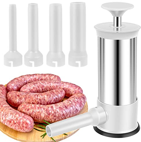 NEMTMCUA Manual Sausage Stuffer Manual Sausage Maker with 4 Stuffing Tubes, Meat Stuffer Sausage Filling, Homemade Manual Vertical Sausage Maker Tool Kit for Household Kitchen, 2.2 LBS Large Capacity