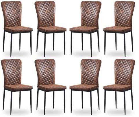 Wohnzimmerstühle Esszimmerstühle mit Samt-Bezug, hoher Rückenlehne, Metallgestell und modernem Gitter-Design für Wohnzimmer, Esszimmer, Konferenzraum und Klassenzimmer (8, künstliches Wildleder braun)