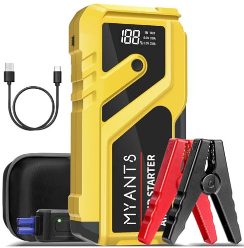 MyAnts Starthilfe Powerbank, 2000A Spitzenstrom Auto Starthilfe für 12V Fahrzeuge (Bis zu 7L Benzin/5L Diesel), Auto Batterie Booster Starter Powerbank mit USB-Schnellladung 3.0, LED Taschenlampe