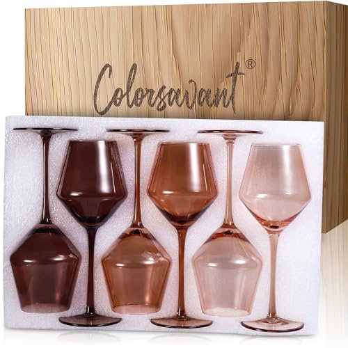 Colorsavant Venus Weingläser-Set, 170 - 473 ml, bernsteinfarbene Weingläser mit Stiel, mundgeblasen, einzigartige Herbstweingläser für Zuhause