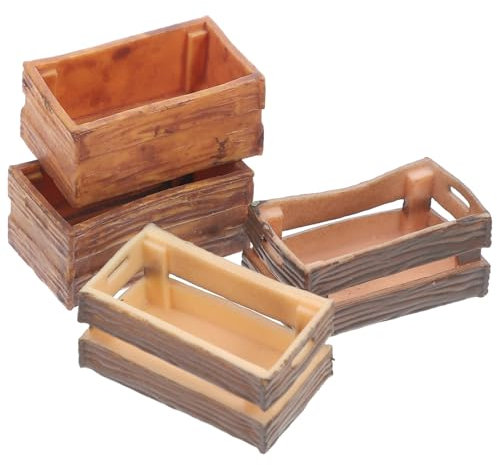 TOYANDONA 4pcs Dollhouse Crates Miniature Wooden Food Basket Miniature Craft Mini Storage Crate 1:12 Dollhouse Furniture Accessories