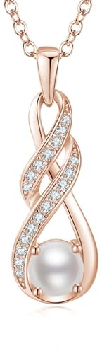LOCIBLO June Birthstone Necklaces for Women 925 Sterling Silver Infinity Pendant 18K Rose Gold Plated White Pearl Necklace Jewellery for Her, 16+2