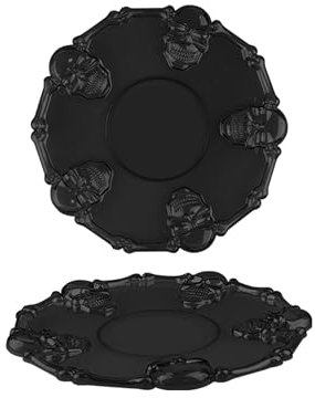 Lizzy 1 x Black Skulls Serving Platter 35cm | Spooky Skeleton Decorative Serving Platter Tray for Thanksgiving Halloween Christmas Housewarming Party