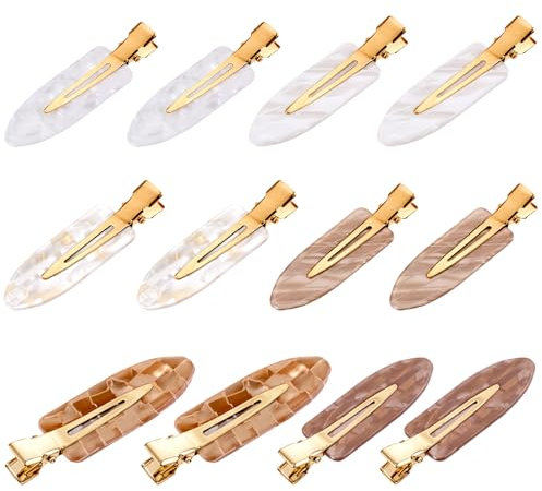 Paquete de 12 pinzas para el pelo sin pliegues, pinzas para el pelo sin pliegues, pinzas planas para el pelo de cocodrilo, pinzas de pelo de cocodrilo, pinzas de maquillaje, accesorios de peinado para