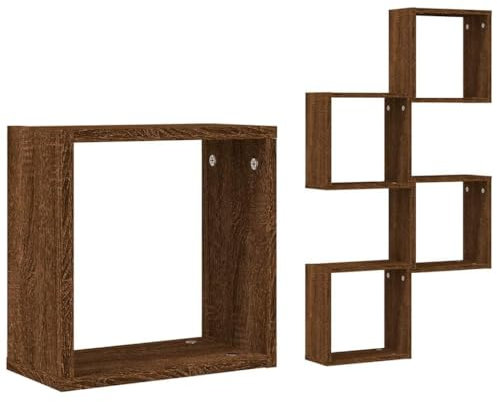 vidaXL Würfelregale 4 STK. Braune 30x15x30 cm, Würfelaufbewahrung, Würfelorganisator, Schweberegal, Würfelregal, schwebendes Regal, CD-Regal