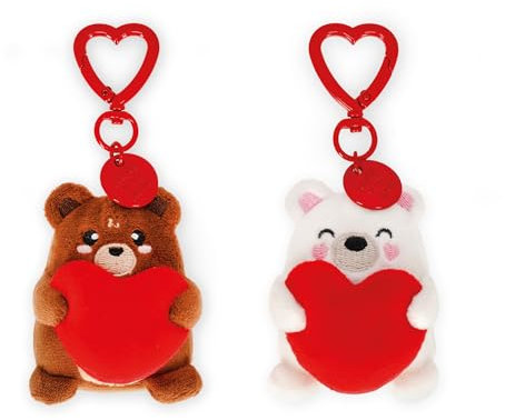Legami - 2er-Set Plüsch-Schlüsselanhänger Super Soft! Geschenk für Paare, Schlüsselanhänger für Tasche, romantische Bären, Größe 6 x 6,5 x 6 cm