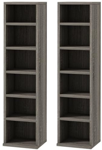 HOMCOM 2er-Set Regalsäulen CD-DVD-Aufbewahrungsschrank 6 + 6 Fächer 21 x 22,5 x 88,5 cm max. Kapazität 204 CDs dunkelgrau
