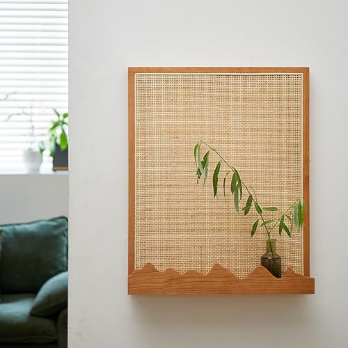 Cache Compteur Electrique Panneau Électrique à Cadre en Bois, Couvercle de Boîte à Fusibles avec Maille en Rotin et Étagère, Montage en Suspension du Couvercle du Boîtier de Disjoncteur, Décoration de