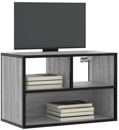 Homgoday Meuble TV gris Sonoma 60 x 31 x 39,5 cm en aggloméré et métal, meuble TV meuble bas pour TV pour table de salon industrielle, support TV