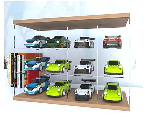 Wandmontierte Spielzeugfiguren-Aufbewahrungsbox aus Holz, stapelbare Wandaufbewahrungsbox – perfekt für Spielzeugfiguren, passend für 1:64 und 1:32 Spielzeugautoaufbewahrung (Speed Racing Vitrine, 2