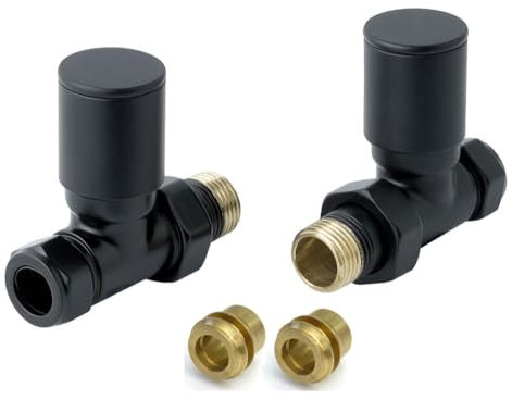 Nero opaco Coppia Moderna Retta Riscaldata Portasciugamani Valvole Radiatore 8mm Rubinetti Riscaldamento Centrale