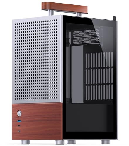 Jonsbo T6 Mini-ITX PC-Gehäuse – Silber, Tempered Glass & Holzgriff, Aluminium & Stahl, kompaktes Mini-Tower Case