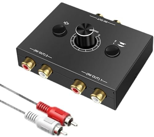 Times Mark RCA Audio Switcher 2 in1 Out Bidirectional, Audio Extractor Switch Box RCA Switcher with Volume Control Mute Button Stereo Audio No Power Required for Stereo Speaker Player