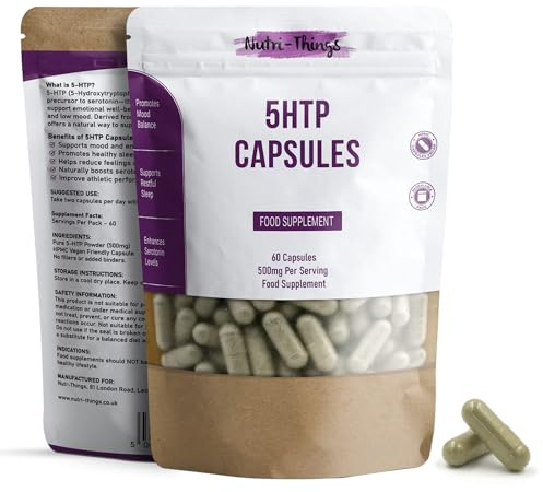 5HTP Supplement Capsules 500mg | Griffonia Simplicifolia Seed Extract | Natural Mood Support Supplement | Vegan 5HTP Tablets Alternative | UK Made | High Strength 5-HTP | 60 Caps | Non-GMO