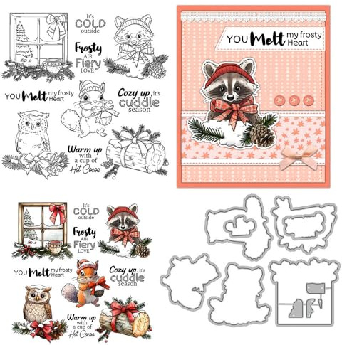 Stempel und Stanzformen mit Weihnachtstieren für Kartenherstellung, Schmetterlingsschleife, transparenter Silikon-Stempel und Metall-Stanzformen, Sets für DIY, Scrapbooking, Papierbasteln, Siegel