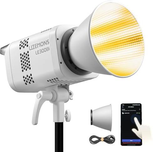 GODOX LITEMONS LE300Bi LED-Videoleuchte 320W Bi-Color 2800K-6500K Bowens Mount 58900lux @5600K,1M Unterstützt APP-Steuerung, NFC, DMX CRMX (Weiß)