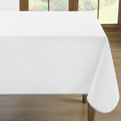 Romanstile weiße Wachstuchtischdecke Weihnachten 140x240 cm rechteckig mit Saum PVC Tischdecke Wasserdicht Wachstischdecke abwischbar für Geburtstag,Party,Hochzeit,Ferien