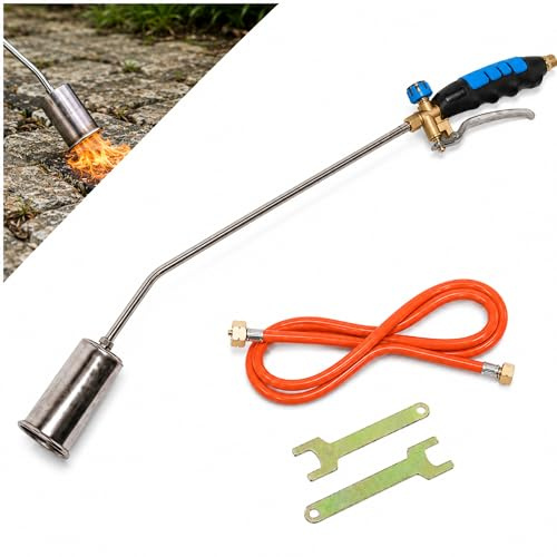 Högert Technik Gasbrenner Set HT2C514, Profi Abflammgerät mit 58 kW Leistung, 1850C Flammtemperatur, 100 cm Brenner, inkl. 5m Gasschlauch für Dacharbeiten Unkraut