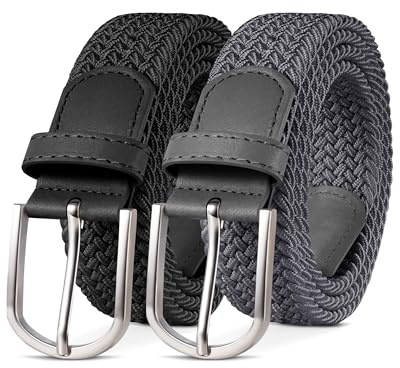 YOUCHAN 2er-Pack Gürtel für Damen und Herren Gürtel Elastische Flechtgürtel 3,3 cm Stretchgürtel mit Verstellbarer Dehnbarer Stoffgürtel Unisex