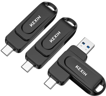 KEXIN USB Stick 128GB 3 Pack USB C Memory Stick 100MB/s Swivel Dual USB 3.0 Flash Drive USB-A & Type-C Pen Drive for Smartphone Tablet iPhone 15/16 Car Game Console, Black