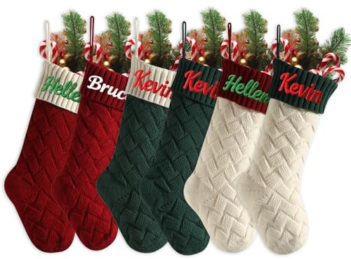 Nikolaussocke Personalisiert Name Bestickt, 46cm Große Gestrickte Weihnachtsstrumpf zum Befüllen, Christmas Stockings für Party Weihnachten Deko (C)