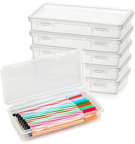 Stifte Box, 6 Stück Stapelbare Durchsichtige Stiftebox(19*9*3cm) | Hochwertiges Aufbewahrungsbox Mit Deckel Klein, BPA Freie für Stifte Aufbewahrung Bürobedarf Basteln & Haushalt