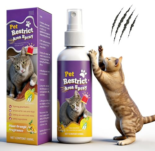Cat Repellent Spray, Cat Deterrent Spray Indoor & Outdoor, Cat Spray Deterrent for Scratching, Anti Scratch Cat Spray to Keep Pet Off Limits Areas, Protect Furniture, Sofa, Rug, Curtain,100 ml
