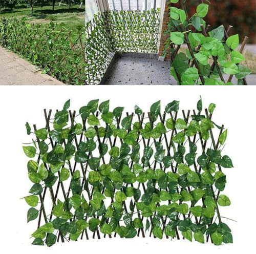 JoyousMall Artificial Ivy Expanding Trellis Garden Screening Fence, Privacy Screen with Realistic Leaves for Home Office Outdoor Decor, Green (40cm Height)