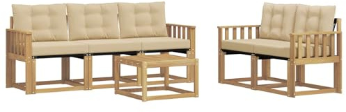 vidaXL Outdoor-Sofagarnitur mit Kissen 6 pcs Weiß und Beige, Gartenmöbel, modernes Ecksofa, langlebige Terrassen-Sitze, stilvolle Lounge für deinen Outdoor-Bereich