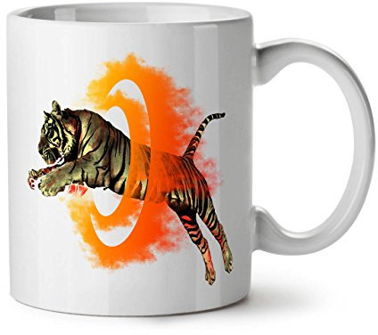 Wellcoda Tiger Portal Cool Ceramic Mug, Flame Cup - Large, Easy-Grip Handle, Two Side Print, Ideal for Coffee & Tea Drinkers, Made