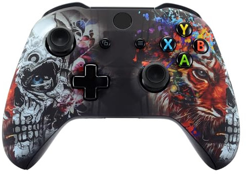 eXtremeRate Coque Avant de Remplacement pour Xbox One S/X Manette, Coque Avant avec Motifs pour Xbox One S/X Manette (Modèle 1708), Crâne de Tigre