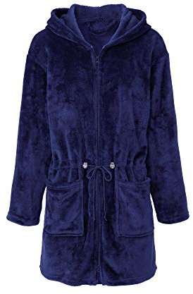 CelinaTex M Bademantel Kapuze Uni kurz aufgesetzte Taschen zwei Wege Reißverschluss Damen Kuschelflanell OEKO-TEX Famous