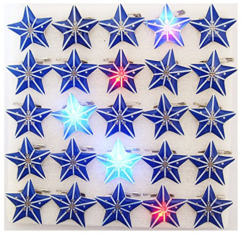 Miya 8 x Stück schöne Blaue Stern LED Sticker Buttons mit Batterie, Bling Bling Zack Button, Anstecker, Anstecknadel, Ansteckpin, Ansteck Button