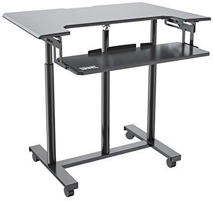 Duronic Standing Desk Converter Trolley DM03ST1 Adjustable Sit Stand Desks Workstation Wood Height Adjusting Sitting Riser for Office Table PC Laptops Computer Monitor Screen Keyboard and Mouse