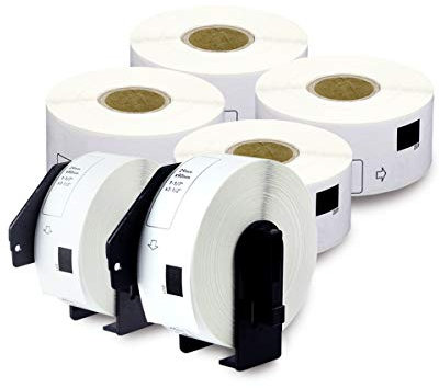 enKo DK-1201 Standard-Adressetiketten, kompatibel mit Brother QL Etikettendruckern [6 Rollen/2400 Etiketten mit 2 nachfüllbaren Patronenrahmen]