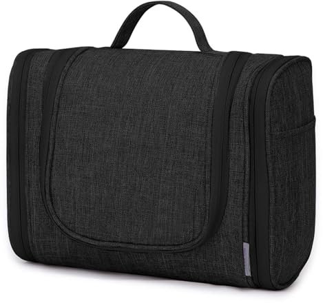 WindTook Kulturbeutel Herren Damen Kulturtasche zum aufhängen Kosmetiktasche Waschbeutel Koffer Waschtasche Reise Tasche Schminktasche Makeup für Frauen Männer Jungen(Schwarz), 25x12x21 cm
