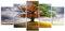 decomonkey - Impression sur Toile Intissé Arbre 225x112.5 5 Pièces - Tableau Décoration Appartement Cadre en Bois Déco Salon Peinture sur Toile Maison Nuages arbres coloré paysage nature ciel
